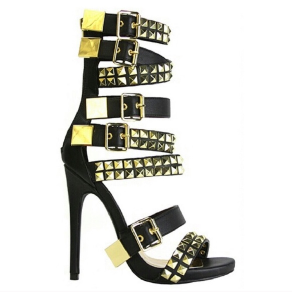 Nevaeh Gold Studded Buckled Heel